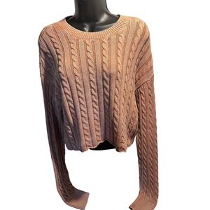Aerie Womens Cable Knit Sweater oversized Cotton Crew Neck Pullover
Medium